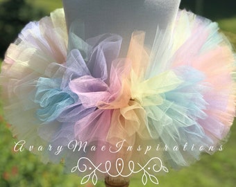 Pastel Unicorn Baby Tutu, First Birthday Girls Rainbow Tulle Skirt, Infant Girl Pastel Rainbow Tutu, Toddler Smash Cake Fluffy Tutu