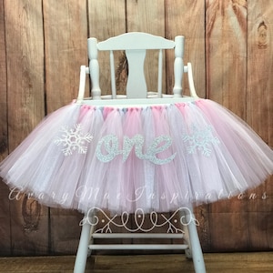 High Chair Tutu, Winter Onederland High Chair Banner, Pink & Silver Highchair Tutu, Highchair Banner, Winter First Birthday High Chair Decor