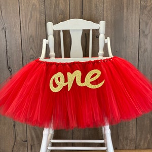 Red High Chair Tutu, Girls First Birthday Highchair Banner Skirt, Christmas Birthday, Valentine Girls Birthday Smash Cake Party, Turning One