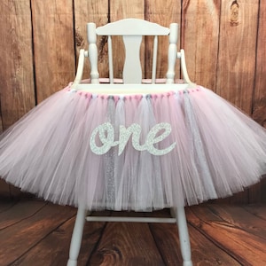 High Chair Tutu, Pink and Silver First Birthday High Chair Banner, Highchair Tutu, Highchair Banner, Girls First Birthday High Chair Tutu