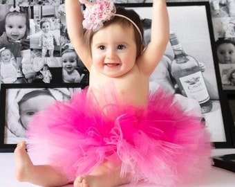 Pink Ombre Girls Tutu, Fuchsia and Pink Baby Girl Birthday Tutu