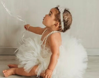 Tutu ivoire pour fille, tutu d'anniversaire blanc, tutu pour tout-petit et bébé, tutu crème 1er anniversaire, photo de gâteau Smash, tutu ballerine, tutu ivoire pour fille