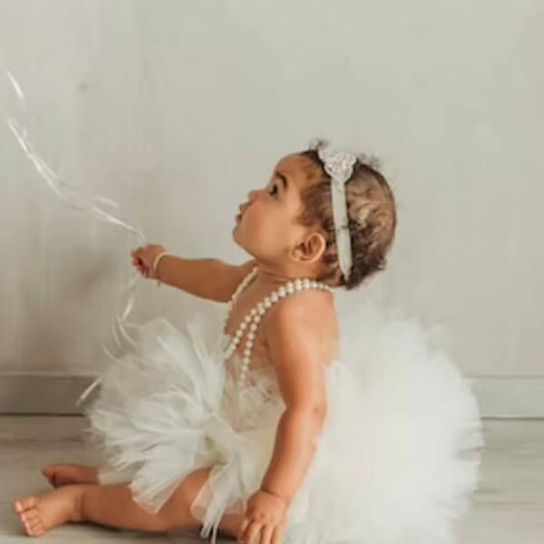 Tutu ivoire pour fille, tutu d'anniversaire blanc, tutu pour tout-petit et bébé, tutu crème 1er anniversaire, photo de gâteau Smash, tutu ballerine, tutu ivoire pour fille