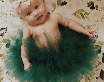 Green Girls Tutu, Hunter Green Infant Tutu, Toddler Tutu, Baby Tutu, Newborn Fluffy Tutu, Smash Cake Photo Shoot, Custom Girls Birthday Tutu