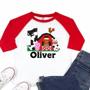 Boys 1st Birthday Shirt, Farm Birthday Jersey, 1 Years Old Barnyard Farm Boy Tee Shirt, Personalized Name, Boys Smash Cake Party Outfit