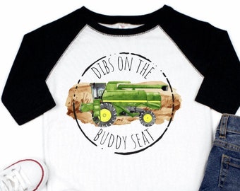 Dibs on the Buddy Seat Shirt, Farm Kid Green Tractor Jersey, Farming with Dad, Future Farmer, Grandpa's Boy, Harvest Buddy, Unisex, Farm Kid