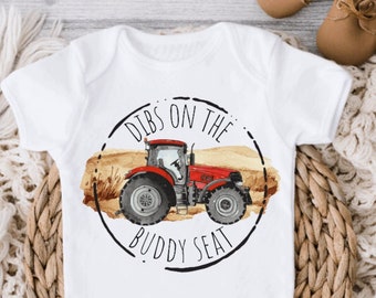 Dibs on the Buddy Seat Bodysuit, Pregnancy Reveal to Dad, Farming Birth Announcement, Red Tractor Baby Bodysuit, Combine Farming Shower Gift