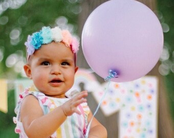 Pastel Rainbow Shabby Headband, Rainbow Baby Head Band, Mini Flower Girls Hair Bow, Newborn Infant Girl Headband, Baby Shower Gift, Birthday