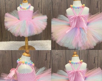 Pastel Rainbow Unicorn Tutu Dress, Princess Tulle Party Outfit, Girls Birthday Dress, Toddler Flower Girl, Rainbow Birthday Skirt  Outfit