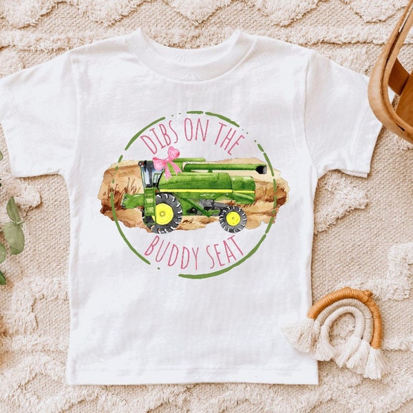 Dibs on the Buddy Seat Toddler Tee Shirt, Funny Farm Boy Shirt, Red Combine Girl T Shirt, Green Tractor Farm Shirt, Toddler Harvest Buddy,