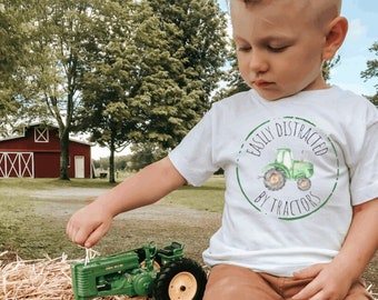 Easily Distracted by Tractors Toddler Tee Shirt, Funny Farm Boy Shirt, Green Tractor Farm Shirt, Country Farm Life, Toddler T Shirt