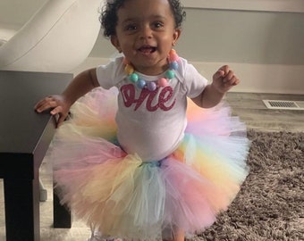 Pastel Unicorn Baby Tutu, First Birthday Girls Rainbow Tulle Skirt, Infant Girl Pastel Rainbow Tutu, Toddler Smash Cake Fluffy Tutu