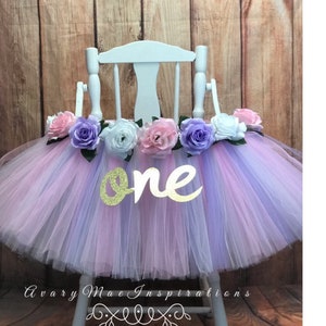 High Chair Tutu- High Chair Skirt- Lavender, White and Pink Highchair tutu- Highchair skirt- High Chair Skirt- Girls 1st Birthday Highchair