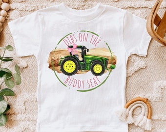 Dibs on the Buddy Seat Toddler Tee Shirt, Funny Farm Boy Shirt, Red Combine Girl T Shirt, Green Tractor Farm Shirt, Toddler Harvest Buddy,