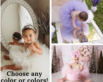 Girls Tutu ANY COLOR, Baby Tutu, Infant Tutu, Toddler Tutu, Lavender Birthday Tutu, Pastel Rainbow, Ivory, Light Pink, Cake Smash Party