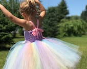 Girls Tutu Dress, Pastel Rainbow Unicorn Tutu, Lavender Tulle Party Outfit, Girls Birthday Dress, Flower Girl, Easter Tutu Dress for Girls Il_170x135