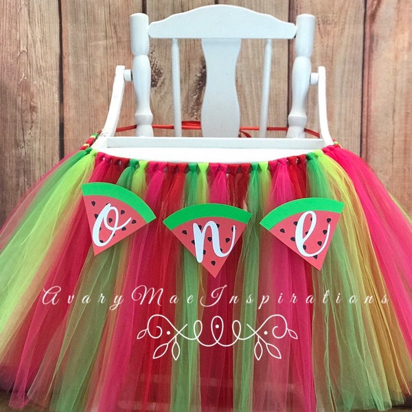 One in a Melon High Chair Tutu, Girls First Birthday Highchair Banner, Our Sweet Girl Watermelon 1st Birthday Smash Cake Photo, Turning One