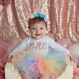 Pastel Rainbow First Birthday Outfit, Unicorn Girls 1st Birthday Tutu, One Year Old Bodysuit, Smash Cake Photo Outfit, First Birthday Outfit