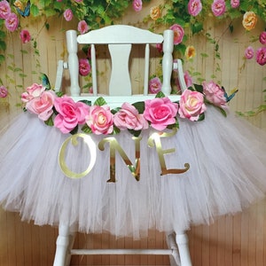 High Chair Tutu - Highchair Tutu Skirt - Pink and White Highchair tutu - Highchair skirt - High Chair Skirt-1st Birthday- High Chair Banner