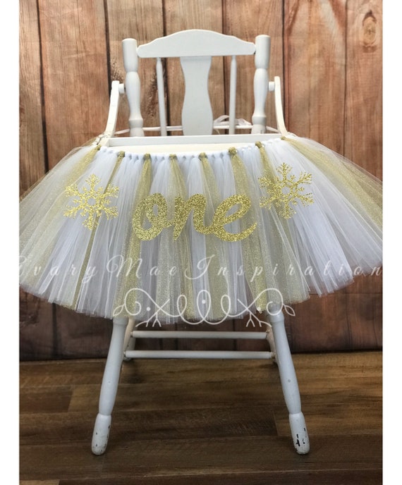 High Chair Tutu, Winter Onederland High Chair Banner, White & Gold Highchair Tutu, Highchair Banner, Winter First Birthday High Chair Il_570xn
