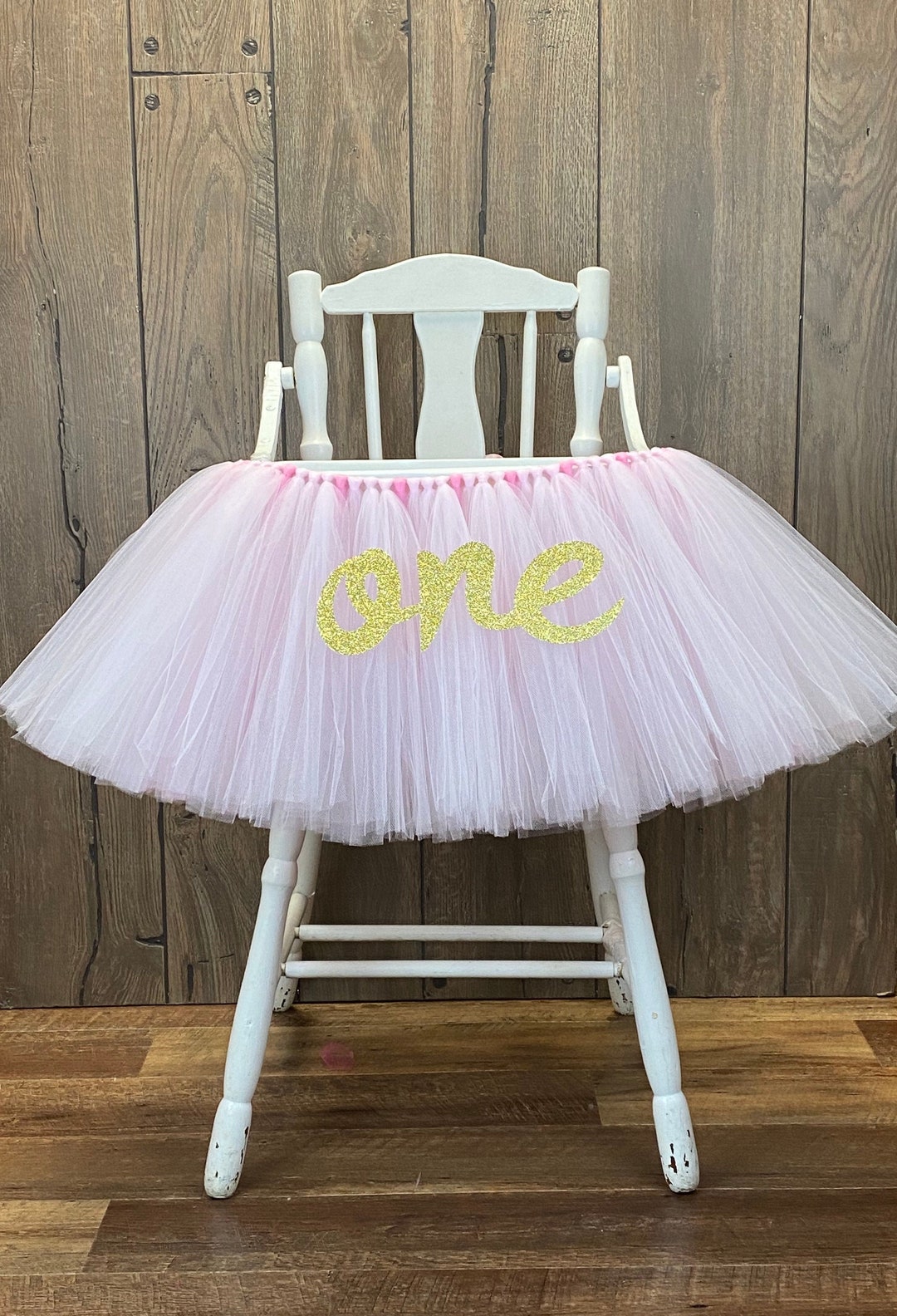 Pink and Gold High Chair Tutu, Light Pink Highchair Banner, Girls First