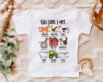 God Says I Am Handsome Kids Tee Shirt, God Says I Am Beautiful Youth T Shirt, Ponies, Farming, Hunting, Princesses, Princes, Dinosaur Tee