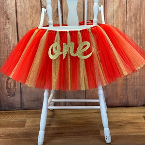 High Chair Tutu, Girls First Birthday Highchair Banner Skirt, Red and Gold Christmas Birthday, Valentine Girls Birthday Smash Cake Party image 2