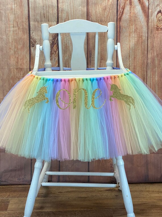 Paper & Party Supplies Unicorn High Chair Tutu Girls First Birthday Tulle High Chair Banner