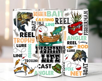 Fishing Life 20oz Tumbler, Loves To Fish Gift, Hot or Cold with Straw & Lid, Coffee Cup, Fisherwoman, Angler, Fly fisherman, Gift for Dad