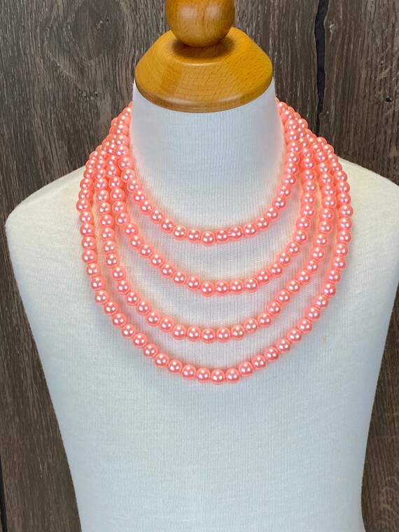 Pearl Baby Necklace, Peach Girls Necklace, Baby Pearl Necklace, Kids Necklace, Toddler Pearl No Clasp Choker, Photography Prop, Flower Girl Il_570xn