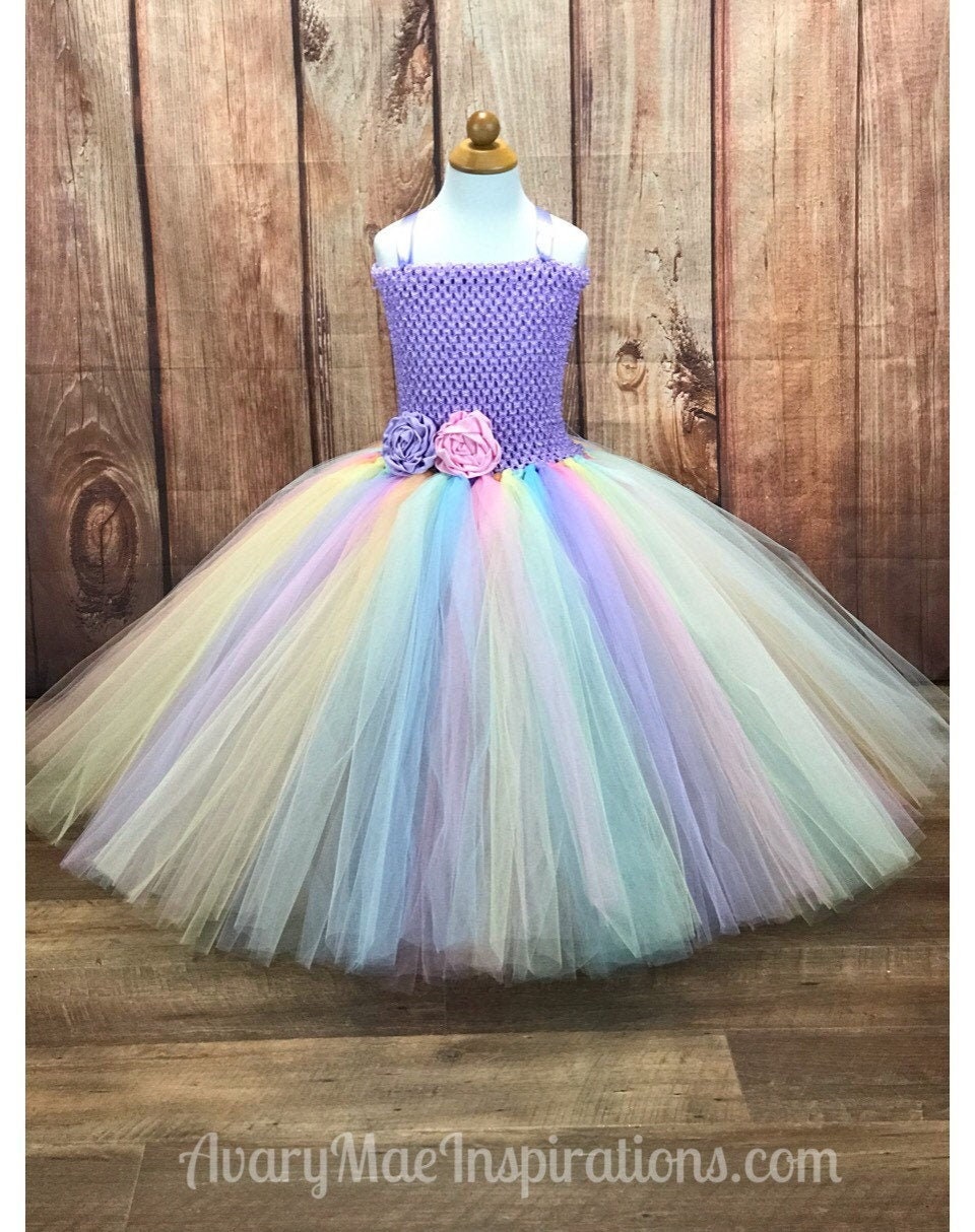 Girls Tutu Dress Pastel Rainbow Unicorn Tutu Lavender Tulle - Etsy