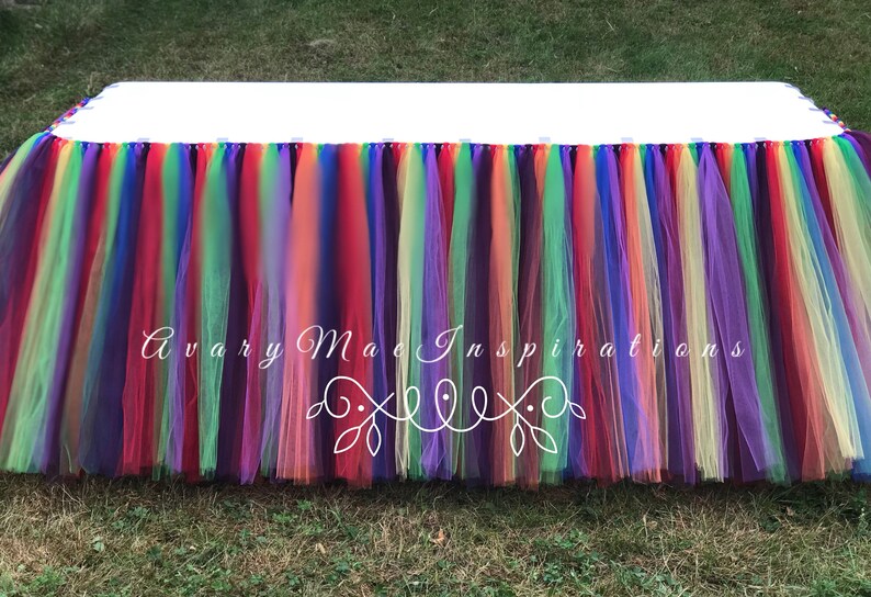Rainbow Tulle Table Skirt Rainbow Party Tutu Table Skirt Tulle Table Tutu Desert Shower ANY COLORS Tulle Tutu Table Skirt Birthday