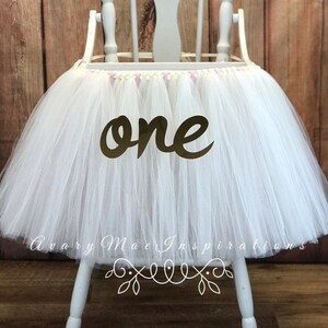 High Chair Tutu High Chair Skirt Ivory and Pink Highchair tutu Highchair skirt High Chair Skirt-1st Birthday High Chair Tutu image 3