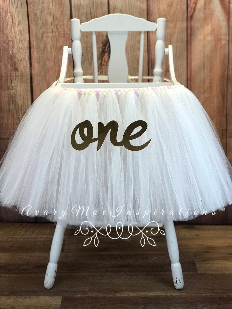 High Chair Tutu High Chair Skirt Ivory and Pink Highchair tutu Highchair skirt High Chair Skirt-1st Birthday High Chair Tutu image 3