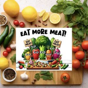 Eat More Meat Funny Glass Chopping Cutting Board, Murder Vegetables Kitchen Decor, Charcuterie Wedding, Housewarming, Crime Scene Vegetarian