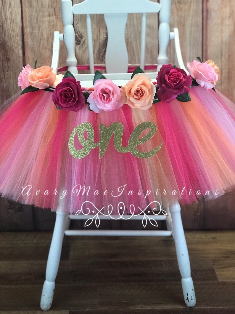 High Chair Tutu Banner Highchair Tulle Skirt Floral Girls Etsy