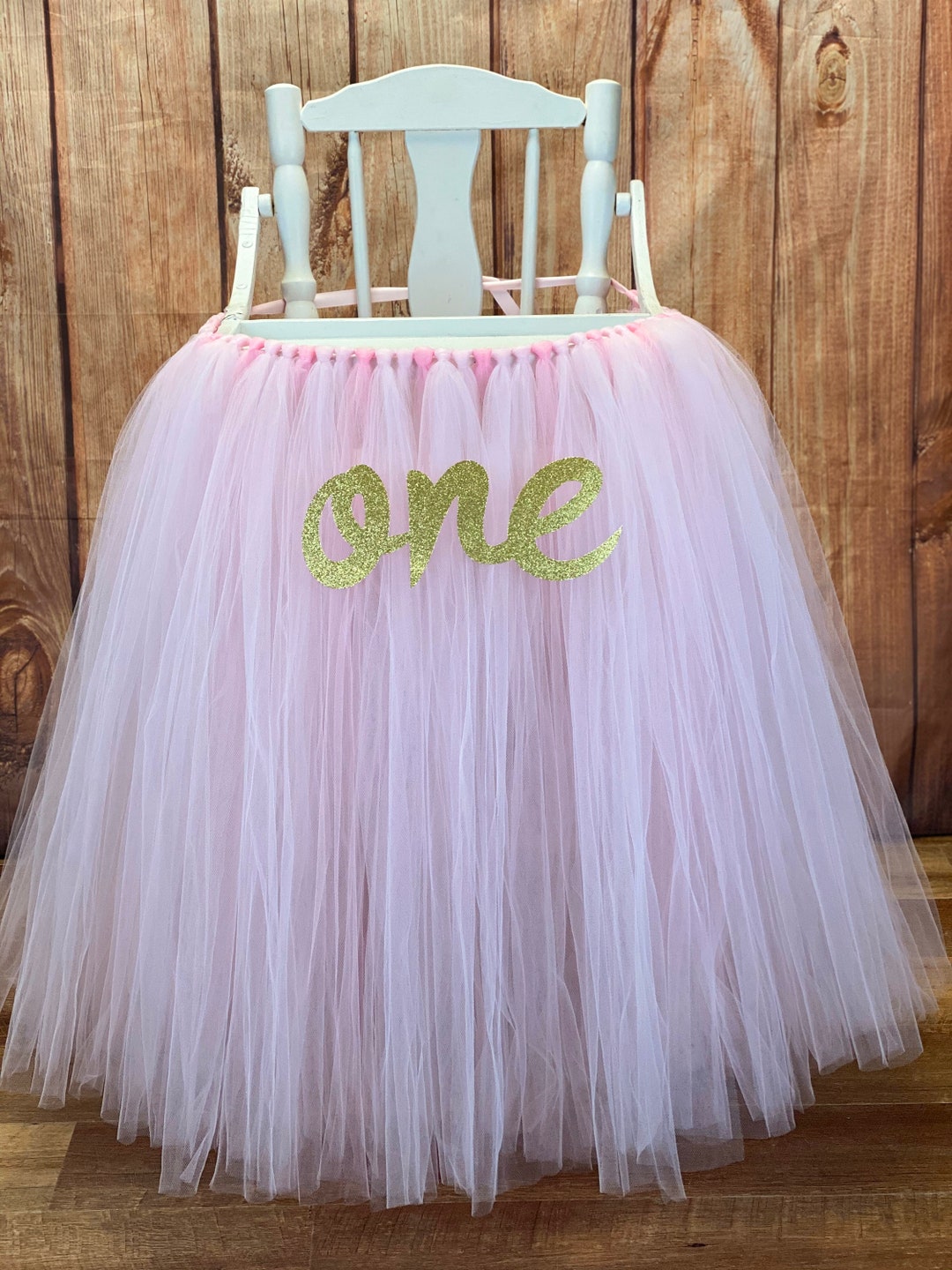 Pink and Gold High Chair Tutu, Light Pink Highchair Banner, Girls First