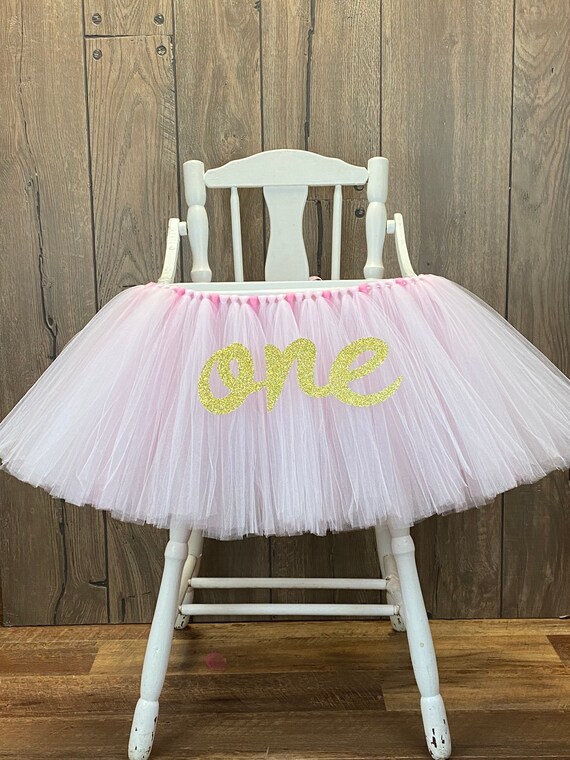 Pink and Gold High Chair Tutu Light Pink Highchair Banner Girls First Birthday Chair Decor Smash Cake Party Photo 1st Birthday Skirt Etsy