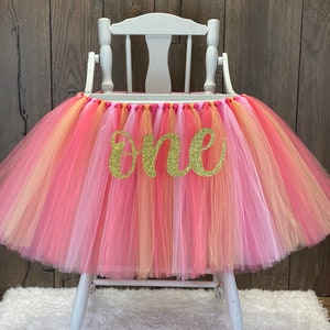 High Chair Banner Tutu, Peach and Coral Highchair Tutu, Girls 1st Birthday Smash Cake Party Decor, Sweet Peach Sunshine First Birthday image 2