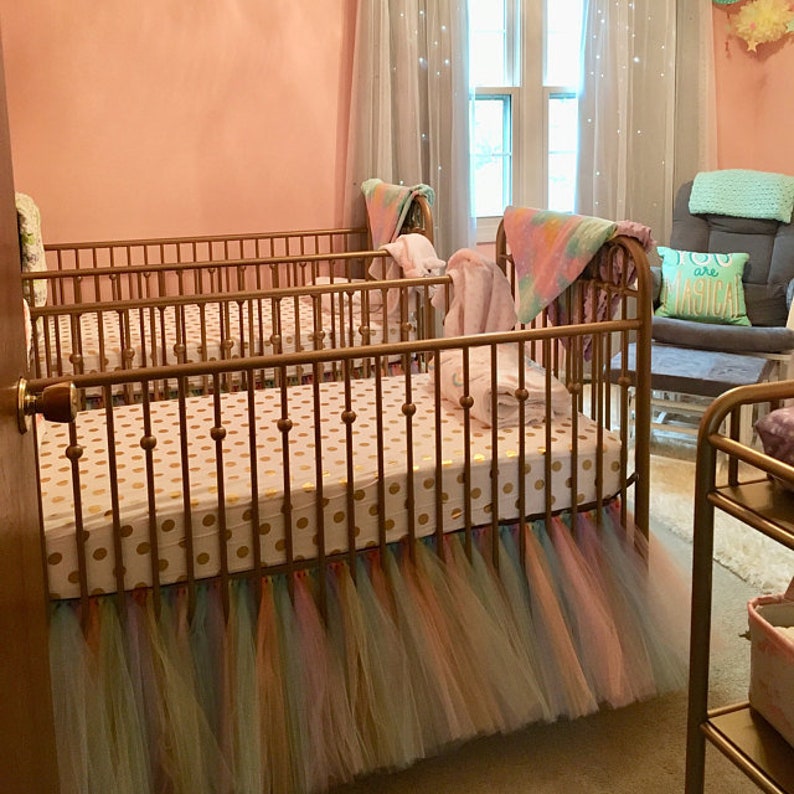 Pastel Rainbow Tulle Crib Skirt ANY COLOR Tulle Crib Tutu Etsy