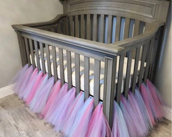 Tulle Crib Skirt, ANY COLOR Tulle Crib Tutu, Pink, Lavender Purple and Light Blue Baby Girl Princess Nursery, Crib Ruffle, Ivory Crib Duster