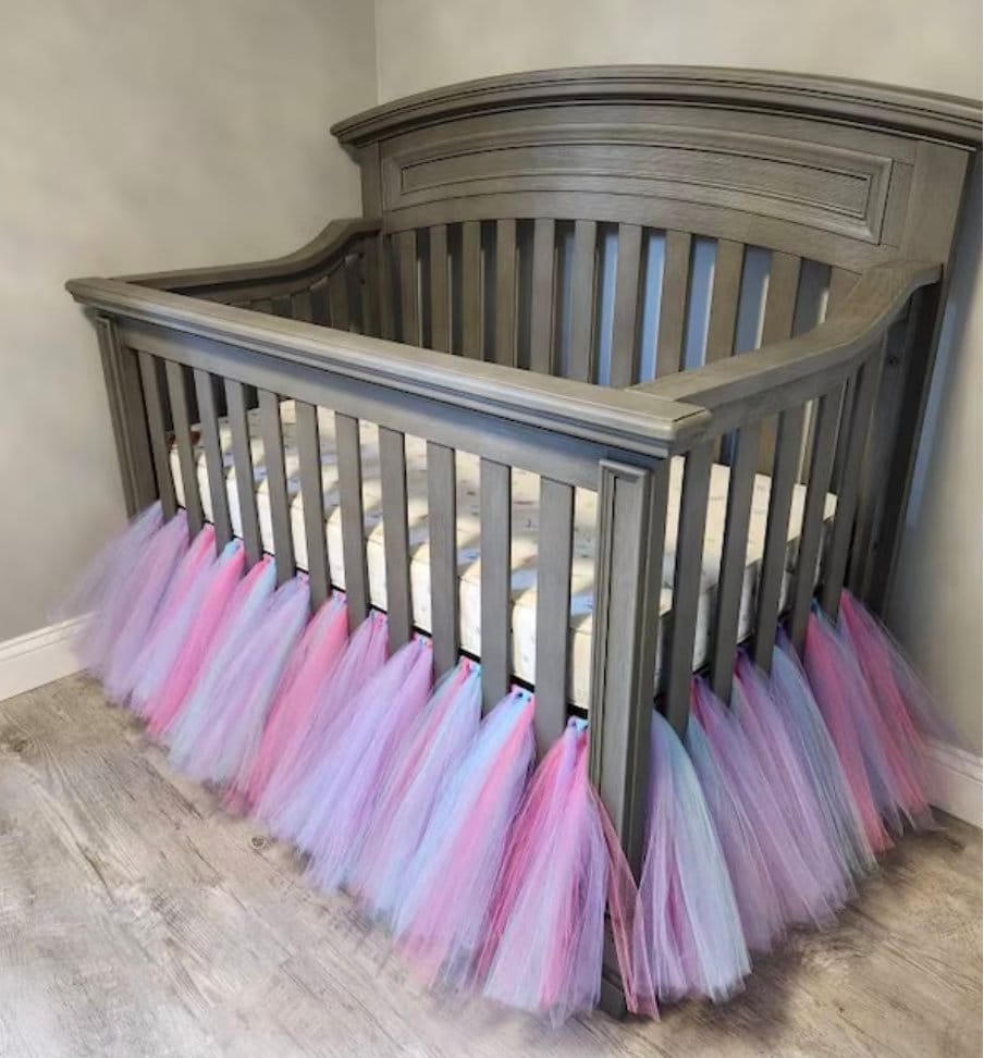 Pink tulle crib skirt hot sale
