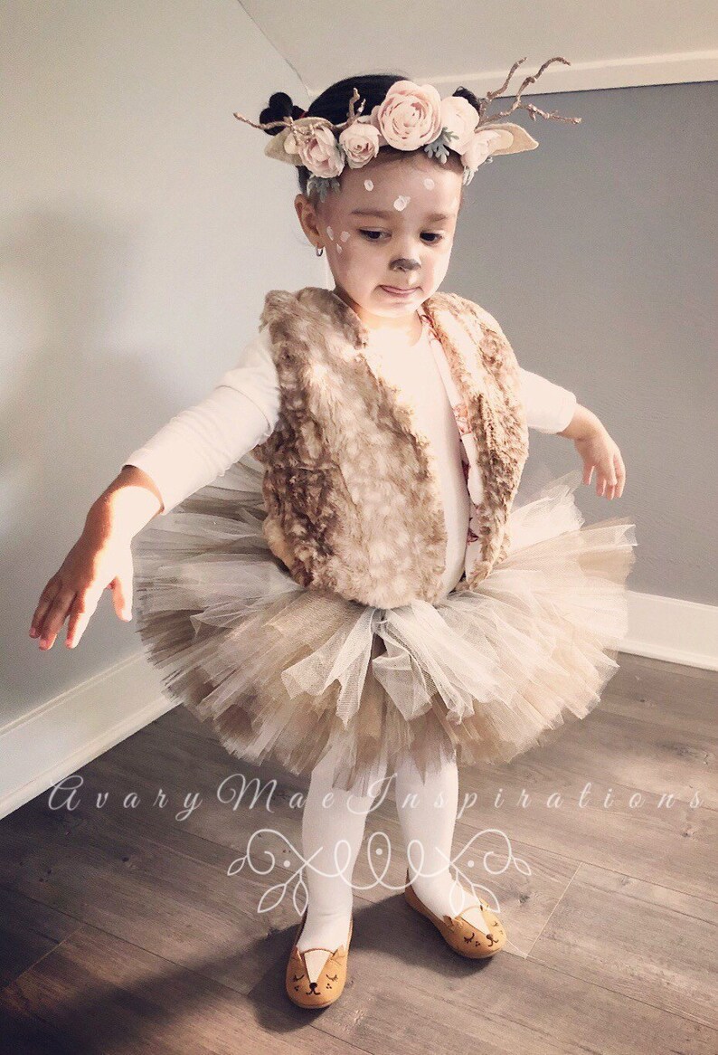 Girls Fluffy Tutu, ANY SIZE, Brown and Ivory Deer Costume Tulle Tutu, Harvest Tutu, Girls Fall Tutu, Baby Fawn, Infant Tutu, Toddler Tutu image 1