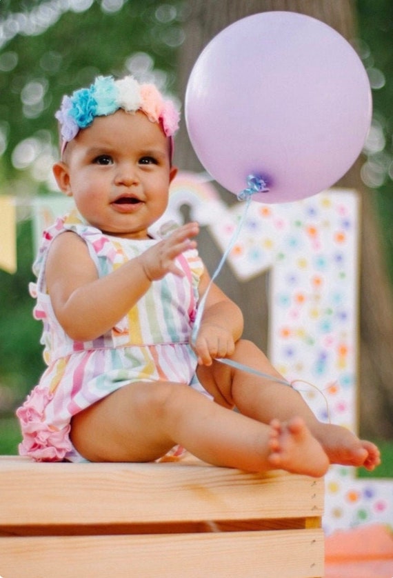 Pastel Rainbow Shabby Headband, Rainbow Baby Head Band, Mini Flower Girls  Hair Bow, Newborn Infant Girl Headband, Baby Shower Gift, Birthday 