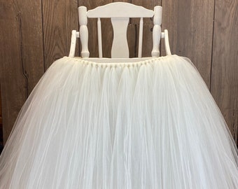 Ivory High Chair Tutu, ANY COLOR Girls First Birthday Highchair Banner Skirt, Cream 1st Birthday Party, Baptism and Christening Decorations