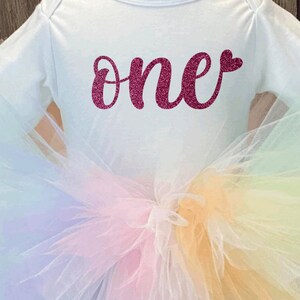 Pastel Rainbow First Birthday Outfit, Unicorn Girls 1st Birthday Tutu, One Year Old Bodysuit, Smash Cake Photo Outfit, First Birthday Outfit image 7