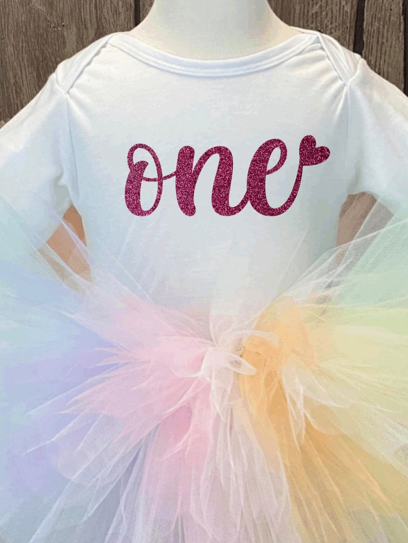 Pastel Rainbow First Birthday Outfit, Unicorn Girls 1st Birthday Tutu, One Year Old Bodysuit, Smash Cake Photo Outfit, First Birthday Outfit image 7