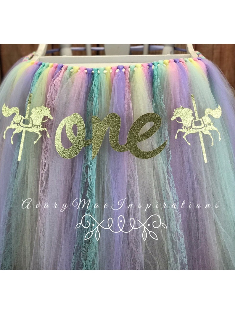 Carnival Horse ANY COLORS Girls First Birthday Carnival Highchair Banner Smash Cake Party Pink Carousel 1st Birthday High Chair Tutu