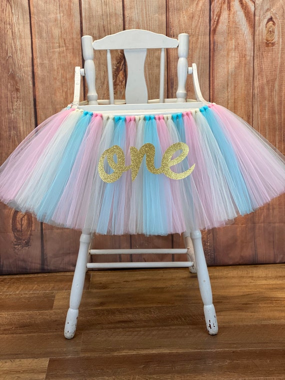High Chair Tutu, Pink and Aqua Highchair Tutu, Pastel High Chair Banner