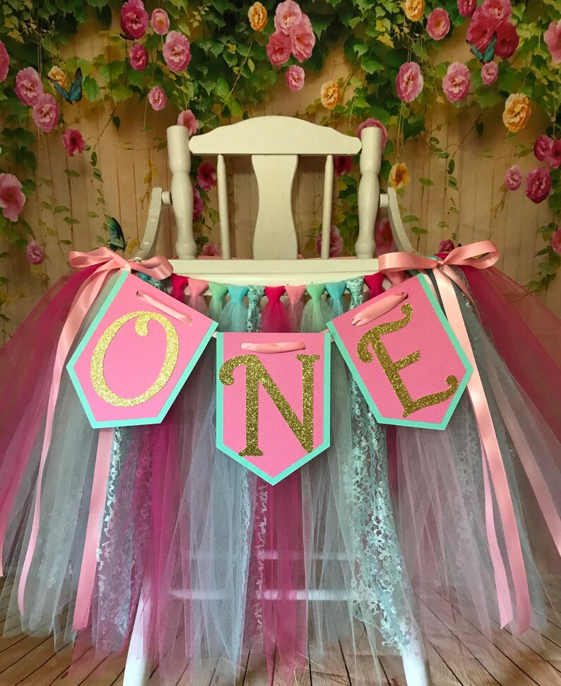 Pink And Mint High Chair Tutu High Chair Skirt Highchair Tutu Highchair Skirt Pink And Mint High Chair Banner Will Custom Make Any Colors